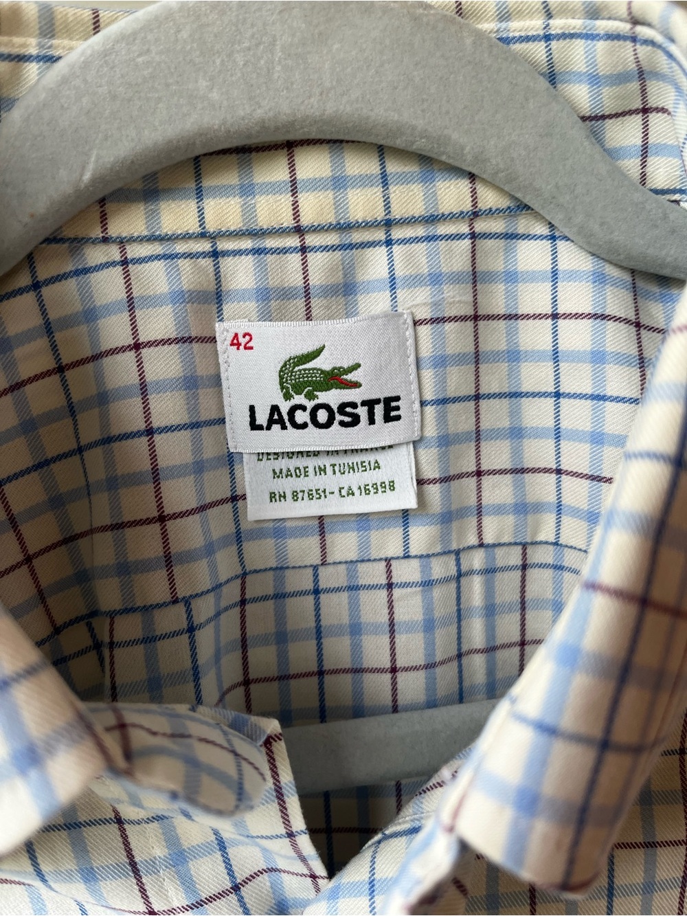 Lacoste Men's Light Blue and White Check Button-Down Shirt - Picture 3 of 12